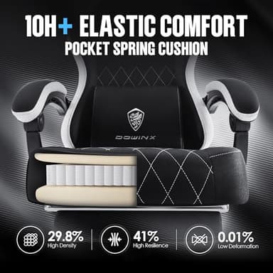 Dowinx Fabric Gaming Chair, Ergonomic Computer Chair with Footrest and Pocket Spring Cushion, Height Adjustable Video Gamer Chair with Lumbar Support for Adults, Black - Image 4