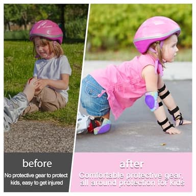 FIODAY Knee Pads for Kids Protective Gear Set Adjustable Kids Knee Pads and Elbow Pads with Wrist Guard for Girls Roller Skates Cycling Bike Skateboard Scooter Knee Pads, 3-8 Years,Rainbow Unicorn - Image 2