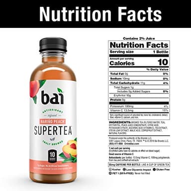 Bai Iced Tea, Narino Peach, Antioxidant Infused Supertea, Crafted with Real Tea (Black Tea, White Tea), 18 Fluid Ounce Bottles, 12 count - Image 2