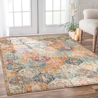 Lahome Moroccan 6x9 Rugs for Living Room, Soft Washable 6x9 Area Rug for Bedroom, Ultra-Thin Oriental Trellis Distressed Non Shedding Throw Large Carpet for Dining Room Office, Cream/Multi - Image 1