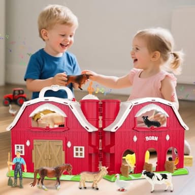 Big Red Barn Toys for Toddlers 1-3, Farm Animal Figures Playset with Tractor for 2 3 4 5 Year Old Kids, Musical Preschool Montessori STEM Learning Toys, Christmas Birthday Easter Gift for Boys Girls - Image 2