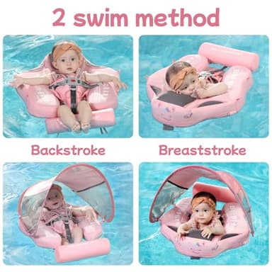 Mambobaby Float with Canopy and Tail New Upgraded Non-Inflatable Baby Pool Float Mambo Float Swim Trainer Solid Infant Swim Float Adjustable Pearl Foam Baby Swim Ring - Image 3