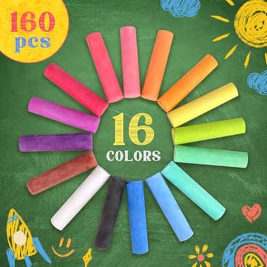 160PCS Sidewalk Chalks Set in 16 Colors: Jumbo Washable Drawing Chalk for Kids Outdoor Art, Non-Toxic Dustless Colored Giant Box Chalkboard Chalk for Toddler Painting on Blackboard, Playground, Party - Image 3