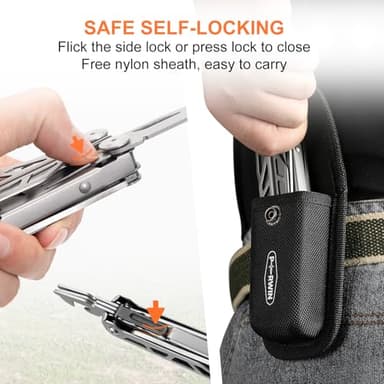 PERWIN Multitool, 17-in-1 Stainless Steel Multi Tool Pliers with Self-Locking, Pocket Knife, Nylon Sheath, Professional (EDC) Multi-Tool for Survival, Camping and Hunting, Hiking, Gifts for Men - Image 4