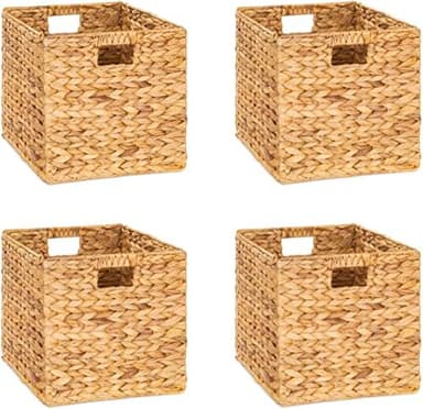 12x12x12 Storage Cube, Water Hyacinth Storage Baskets, Wicker Storage Baskets for Shelves, Woven Baskets for Storage, Square Wicker Storage Basket for Bedroom, Living Room (4 Packs 12x12in - Image 2