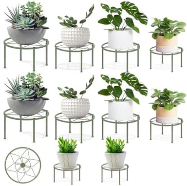 Metal Plant Stands, Anti-Rust Iron Flower Pot Stand, Heavy Duty Plant Pot Shelf, Decoration Racks for Home Indoor and Outdoor 10 Pcs (Green) - Image 1