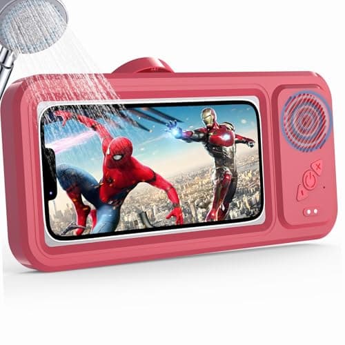 Fanlory Shower Phone Holder with Wireless Bluetooth Speaker, Waterproof 480 Rotation Viewable Shower Phone Stand Case Mount Speakers for Bathroom Wall Mirro for 4"- 6.8" Cell Phones - Image 1