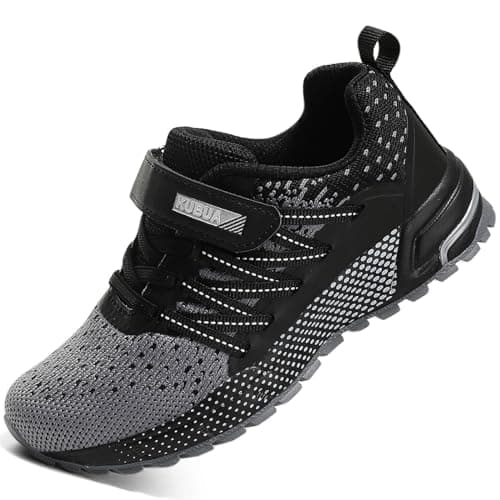 Kids Sneakers for Boys Girls Running Tennis Shoes Lightweight Breathable Sport Athletic Black Grey B Size US 11 Little Kid - Image 1
