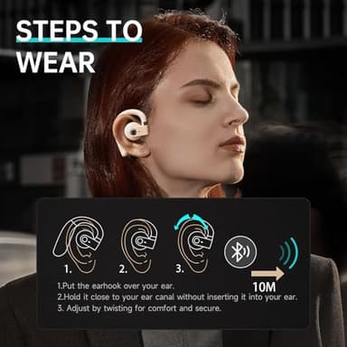 WELLMOON 2025 Open Ear Headphones,Bluetooth 5.3 Wireless Earbuds with Earhooks,85° Adjustment Directional Sound Transmission,90 Hours Playtime,Premium Sound,HD-Call,Sport Earphones,Beige - Image 6