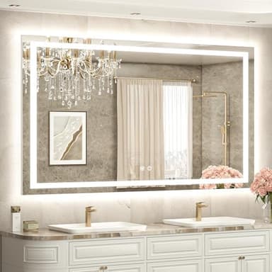 TETOTE 55 x 36 LED Light up Bathroom Mirror, Brighter Lighted Bathroom Vanity Mirror with Led Lights, Front and Backlit 3-Color Dimmable Anti Fog Illuminated Mirror, Waterproof, Shatterproof - Image 3