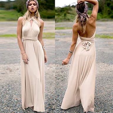 Women's Transformer Convertible Multi Way Wrap Long Prom Maxi Dress V-Neck Hight Low Wedding Bridesmaid Evening Party Grecian Dresses Boho Backless Halter Formal Cocktail Dance Gown Khaki Medium - Image 2