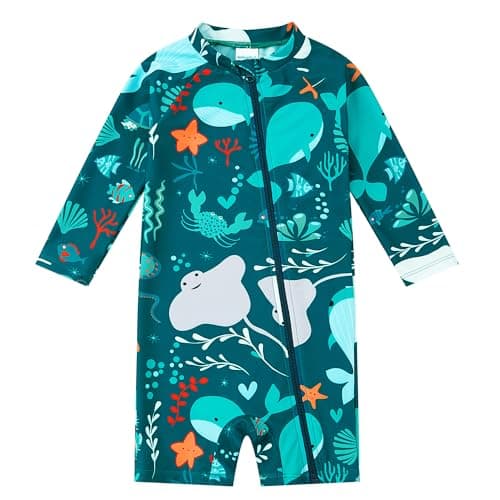 Baby Boy Swimsuit UPF 50+ Sun Protection, Baby Boys Rash Guard, Baby Beach Essentials, Toddler Bathing Suit Boy (Dark Green, 3-6 Months) - Image 1