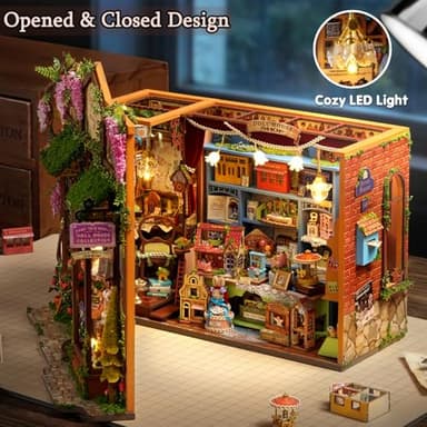 TuKIIE DIY Miniature House Kit with Furniture, 1:24 Scale Creative Room Opened & Closed Wooden Dollhouse Book Nook Plus Dust Proof for Kids Teens Adults(Dollhouse Shop) - Image 2