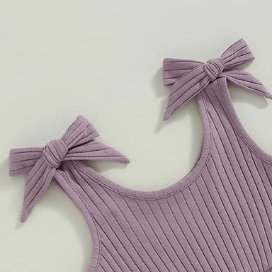 Fernvia Toddler Baby Girl Summer Clothes Sleeveless Ribbed Knitted Jumpsuit Shorts Overalls Baby One Piece Outfit (B Purple, 12-18 Months) - Image 4