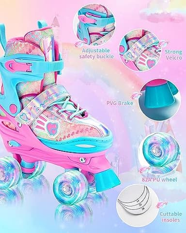 Roller Skates Kids Girls, Sportneer 4 Sizes Adjustable Roller Skates for Kids Age 5-12 with Protective Gear Set Light Up Roller Skate for Children Youth Beginners Indoor & Outdoor Use, Pink, XS - Image 4