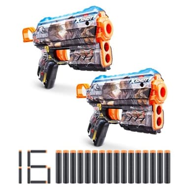 XSHOT Skins Flux Blaster - Jurassic World Skins (2PK) by ZURU Jurrasic World Skin Design with 16 Darts, Easy Reload, Air Pocket Dart Technology, Toy Foam Blaster for Kids, Teens and Adults - Image 1