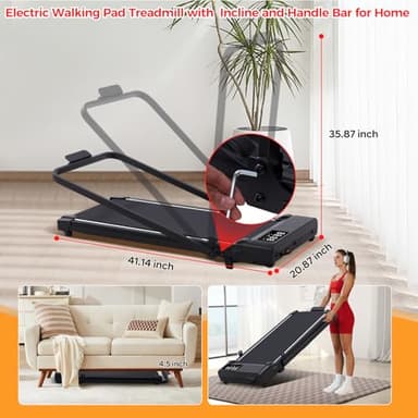 Portable Walking Pad with Incline and Handle Bar, 3.0HP Electric Treadmills for Home Small, 0.6-6.2MPH Compact Walking Pads Treadmills with Handles and Incline for Small Spaces, 320LB Capacity - Image 5