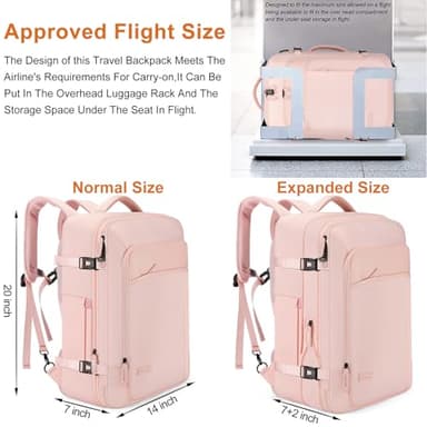 Carry on Travel Backpacks, Extra Large 40L Flight Approved Bag for Men & Women,Expandable Suitcase Backpack With 4 Packing Cubes,Water Resistant Luggage Daypack Business Weekender Bag,Pink - Image 3