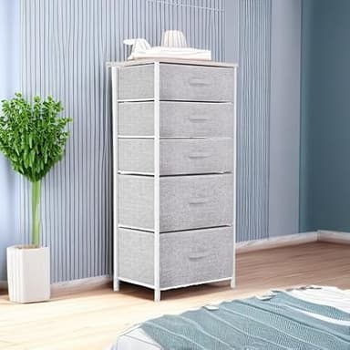 YITAHOME 5 Drawers Dresser, Vertical Fabric Storage Tower Organizer Unit for Living Room, Hallway - Sturdy Steel Frame, Wooden Top & Easy Pull Fabric Bins - Image 5