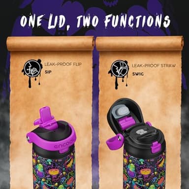 ENCOOL Halloween Gothic Water Bottle with Straw, Stainless Steel Insulated Water Bottle,Leak Proof, One-Touch Flip Lid, BPA Free, Holiday Gifts For Women Men, 24oz, Meowgic Night - Image 2