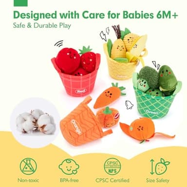 hahaland Baby Sensory Toys - 16 PCS My First Fruit Vegetable Color Sorting Play Food with Crinkle, Rattle, Baby Toys 6-12 Months Montessori Toys for 1 Year Old Boy Girl Gifts Toddler Stocking Stuffers - Image 5