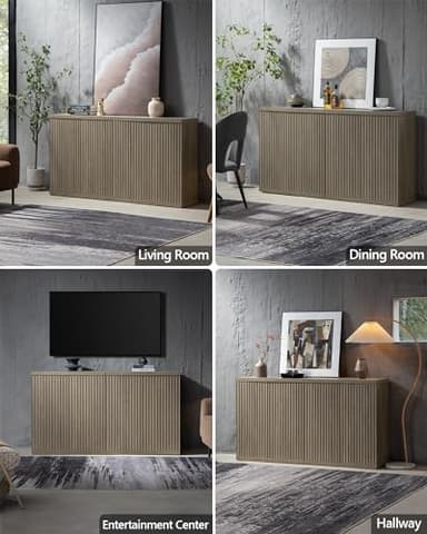 SICOTAS Buffet Cabinet with Storage Accent Sideboard Modern Credenza with Doors & Shelves Fluted Media Console Mid Century Coffee Bar Table for Living Room Kitchen Dining Room Hallway (4PCS) - Image 7