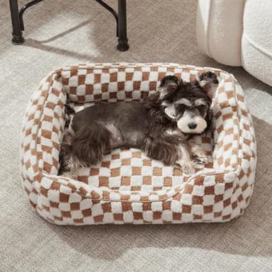 JOEJOY Dog Bed for Large Medium Small Dogs - Rectangle Orthopedic Dog Sofa Bed, Cute Modern Puppy Bed with Jacquard Shaggy Plush & Anti Slip Bottom, 35x25x10inches, Brown - Image 8