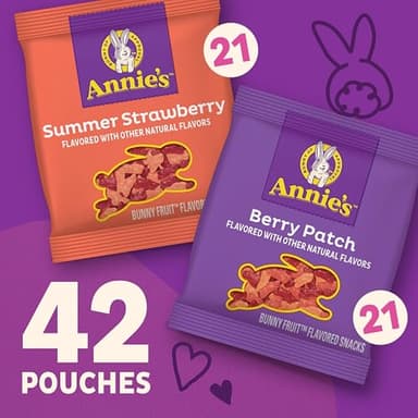 Annie's Organic Berry Patch and Summer Strawberry Bunny Fruit Snacks Variety Pack 42 Count, 29.4oz - Image 2