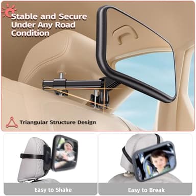 Baby Car Mirror for Car Seat Safely Mirror Hook Clip Design for Rear Facing Infant Newborn 360° Rotation Baby Backseat Mirror with Wide Clear View, Shatterproof, Easy Install Baby Essentials - Image 2