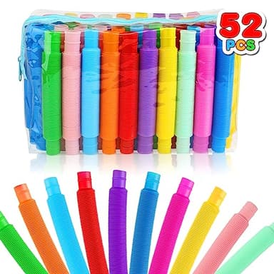 52 Pack Pop Tubes, Sensory Toys Party Favors For Kids 8-12 4-8 Fidget Toys For Anxiety Goodie Bag Stuffers Treasure Box Classroom Prizes Gifts for 3 4 5 6 7 8 9 Year Old Boys Girls Toddlers- 10 Colors - Image 1