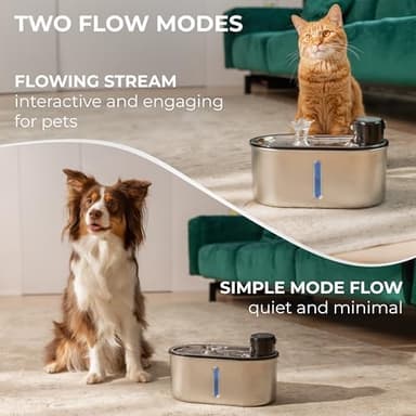 Wireless Cat Water Fountain Stainless Steel, 5200mAh Battery, Ultra Quiet, Automatic Pet Water Dispenser, 108oz/3.2L, Two Flow Modes, BPA-Free, Multi-Filtration, Includes 2 Filters - Black - Image 5
