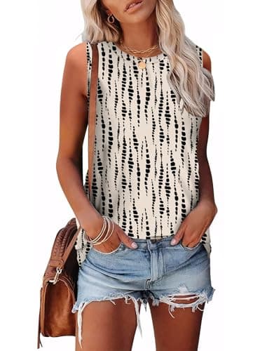 Womens Tank Tops 2025 Summer Beach Vacation Outfits Travel Essentials Spring Clothes Dress Shirts Beige M - Image 2