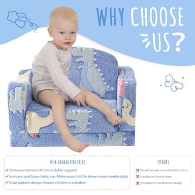 Thick Comfy Toddler Chair and Couch for Kids,2-in-1 Soft Plush Fold Out Sofa for Children,Convertible Couch to Lounger for Toddler - Image 4