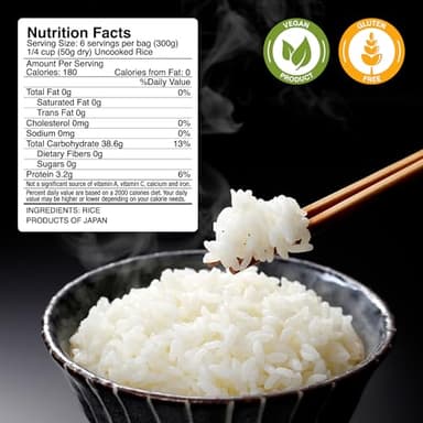 IRIS Ultra Premium Japanese Short Grain White Sticky Sushi Rice, Nanatsuboshi, Dried Uncooked Rice, Gluten Free, Vegan, Low Fat, Product of Japan, 3.3 lb (5-Pack, 300g) - Image 2