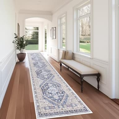 zesthome Washable Runner Rug 2.5x16 - Stain Resistant Entryway Rug,Ultra-Thin Kitchen Rugs, Anti Slip Backing Runner Rugs for Entrance Laundry Room Indoor Hallway (Blue/Beige,2.5'x16') - Image 2