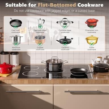 Pladeca 30 Inch Electric Cooktop, 5 Burner Electric Stove Top 6900W, 30" Built-In Ceramic Countertop with Metal Frame, Child Lock, Timer, Slide Control, 220-240V Hardwired (No Plug) - Image 7