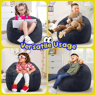 Hobestluk Bean Bag Chairs 2.5FT Beanbag Chair with Plush Faux Fur Cover Memory Foam Bean Bags, Small Bean Bag Chair for Living Room Bedroom, Playroom(Dark Grey) - Image 5