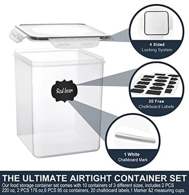 VERONES Large Tall Airtight Food Storage Containers, 10 PACK Plastic Airtight Kitchen & Pantry Organization, Ideal for Flour & Sugar Plastic Canisters with Labels - Image 6