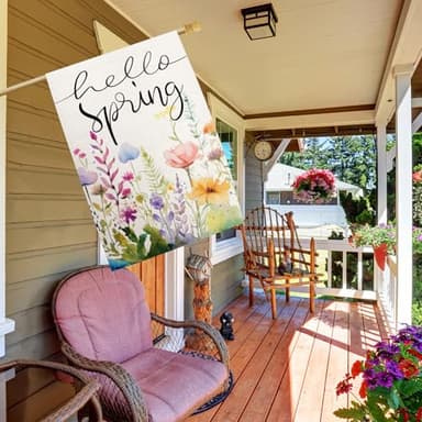OPULANE Hello Spring House Flag Floral Leaves 28x40 Inch Double Sided Outside Large Burlap for Seasonal Yard Decoration Flag - Image 3