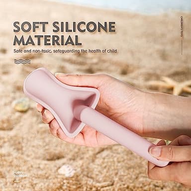 MarcZero 11Pcs Silicone Beach Toys,Modern Baby Beach Toys,Travel Friendly Beach Set,Silicone Bucket, Shovel, 8 Sand Molds, Beach Bag,Silicone Sand Toys for Toddlers, Kids (Pink) - Image 6