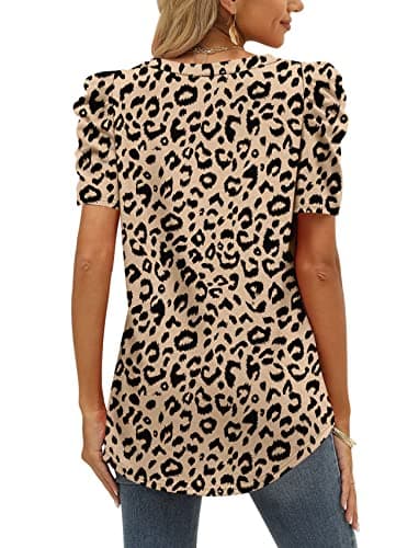 Oversized T Shirts for Women Leopard Print Tops V Neck Short Sleeve Shirts Loose Fit L - Image 4