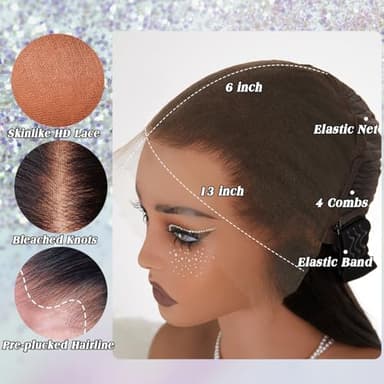 NESMON Real SKINLIKE HD Lace Wig 13x6 Full Frontal HD Lace Front Wigs Human Hair Pre Plucked Bleached Knots 200% Density 0.10mm Ultra-thin Invisible Lace Straight Human Hair Wigs For Women 26 Inch - Image 2