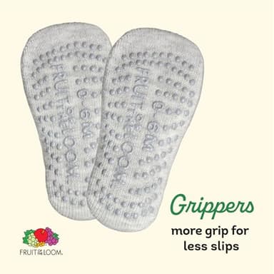 Fruit of the Loom Cotton Grip Socks for Baby and Toddler - Heather Grey (0-6 Months) - Image 3