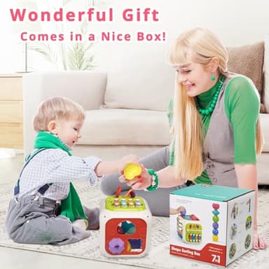 Aprilwolf Montessori Toys for Toddlers, 7-in-1 Activity Cube, Shape Sorter Toy| Baby Developmental Learning Toys| First Birthday Gifts - Image 7