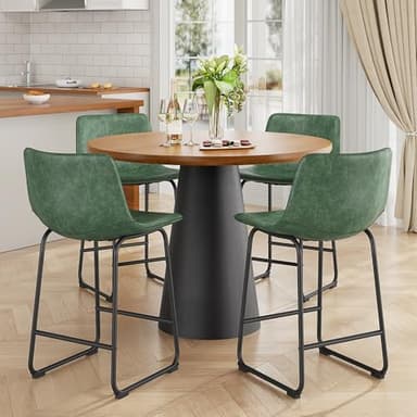 REONEY Bar Stools Set of 2, 26inch PU Leather Counter Height Bar Stools, Modern Barstools with Metal Legs and Footrest, Urban Armless Dining Chairs with Backrest for Kitchen Island (Green) - Image 9