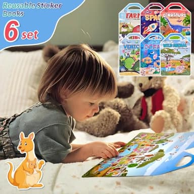 6 Set (260pcs) Puffy Sticker Books Activity for Kids, Animal, Farm, Dinosaurs, Space, Vehicle, Ocean, 3D Reusable Stickers for Boys and Girls, Travel Sticker Books for Kids Ages 3+ - Image 9