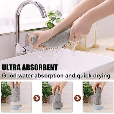 Homaxy 12 Pack Kitchen Dish Cloths (10 x 10 Inches, Grey), Super Soft and Absorbent Coral Velvet Dish Towels, Nonstick Oil Fast Drying Microfiber Cleaning Cloth, No Lint Household Dishcloths - Image 3