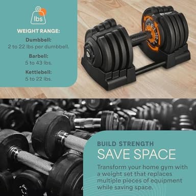 LifePro Adjustable Dumbbells Set/Single - 15lb 43lb 55lb 25 lb Dumbbell Sets with Rack - Quick Adjust, Secure Grip weights dumbbells set - Compact Hand Weights for Women/Men at Home Gym - Image 6