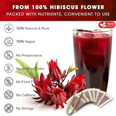 FreshDrinkUS, Premium 140 Hibiscus Flowers Tea Bags, 100% Natural, Handmade & Pure from Hibiscus Flowers. No Sugar/Caffeine/Gluten, Vegan. Tart & Refreshing, Hot or Ice Tea, Great For All Seasons - Image 4
