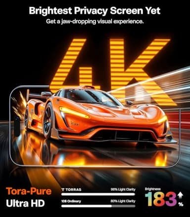 TORRAS Uncrackable 9H+ for iPhone 16 Pro Max Privacy Screen Protector [ 12FT Military-Grade Anti Shatter] [Top 25° Anti Spy, Data Protection] Full Coverage Tempered Glass, 2-Pack 6.9" - Image 7